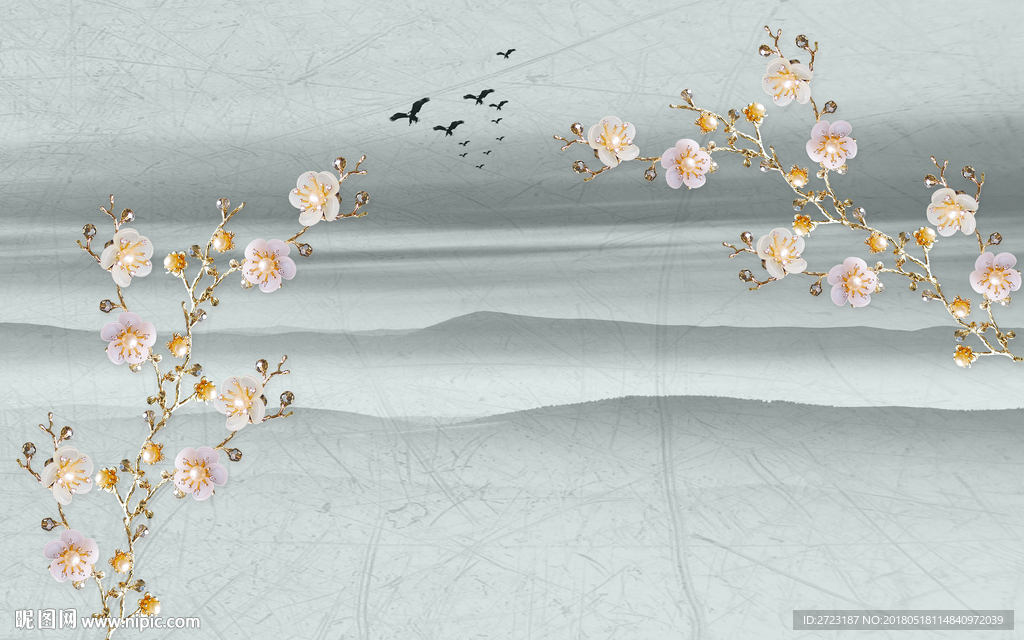珍珠花 桃花风景壁画