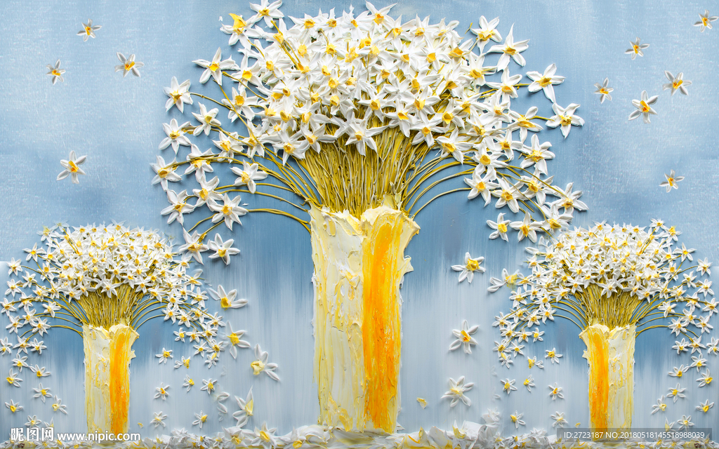 清新花束油画浪漫花朵壁画背景墙