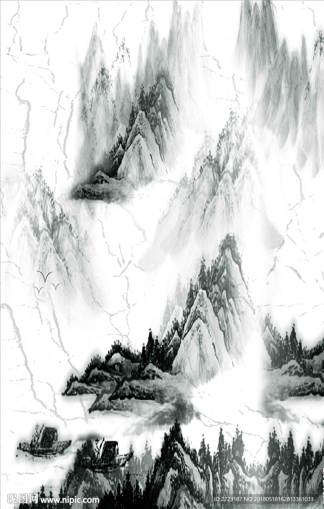 水墨山水玄关中国风壁画背景墙