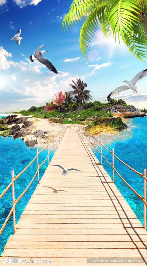 现代风景桥通道玄关壁画背景墙