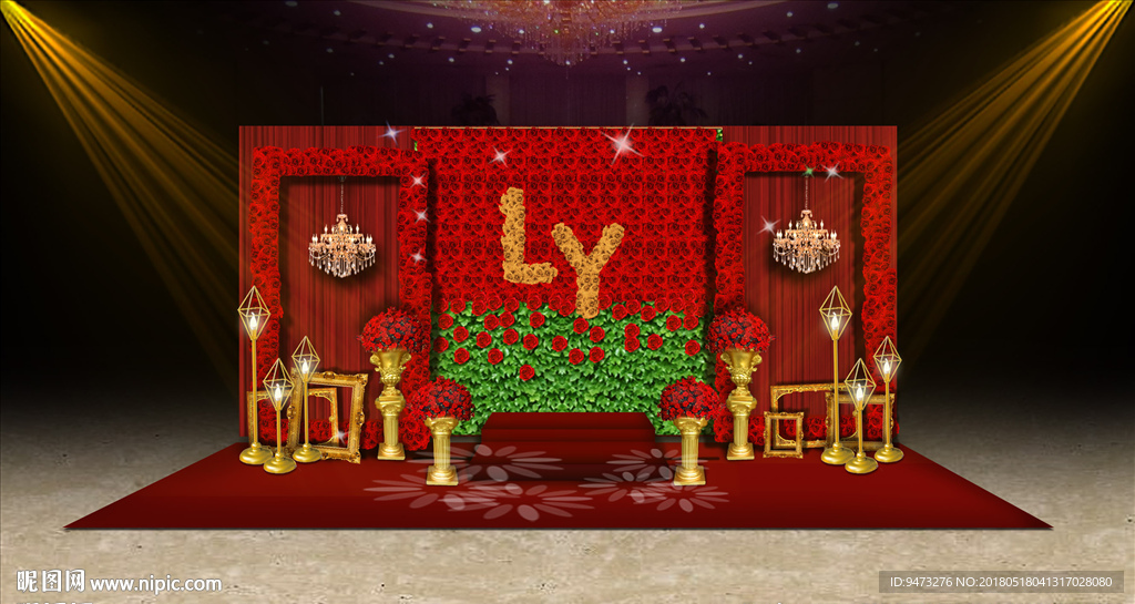 欧式红金色婚礼迎宾区