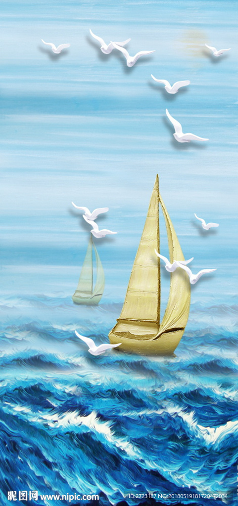 一帆风顺 海洋玄关壁画背景墙