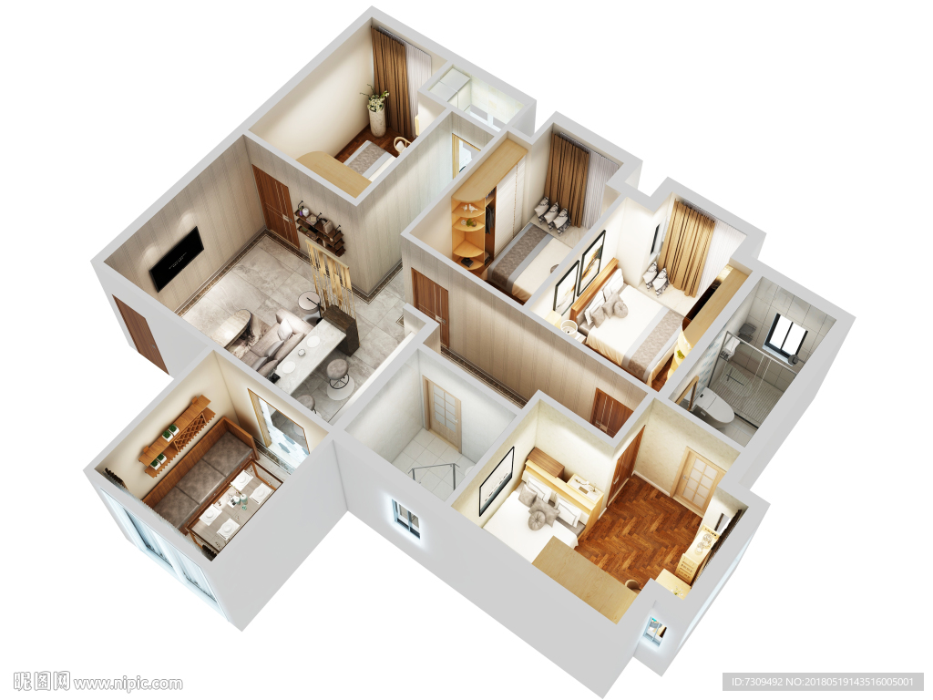 新中式家居装修户型效果图
