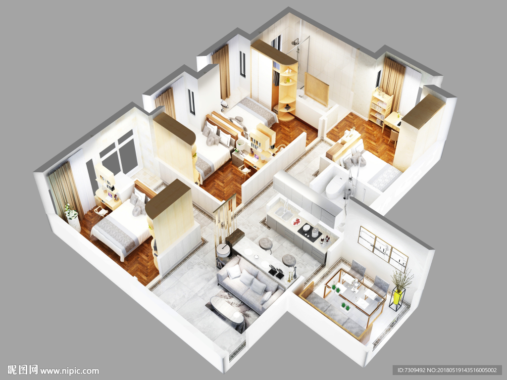 新中式装修家居户型效果图