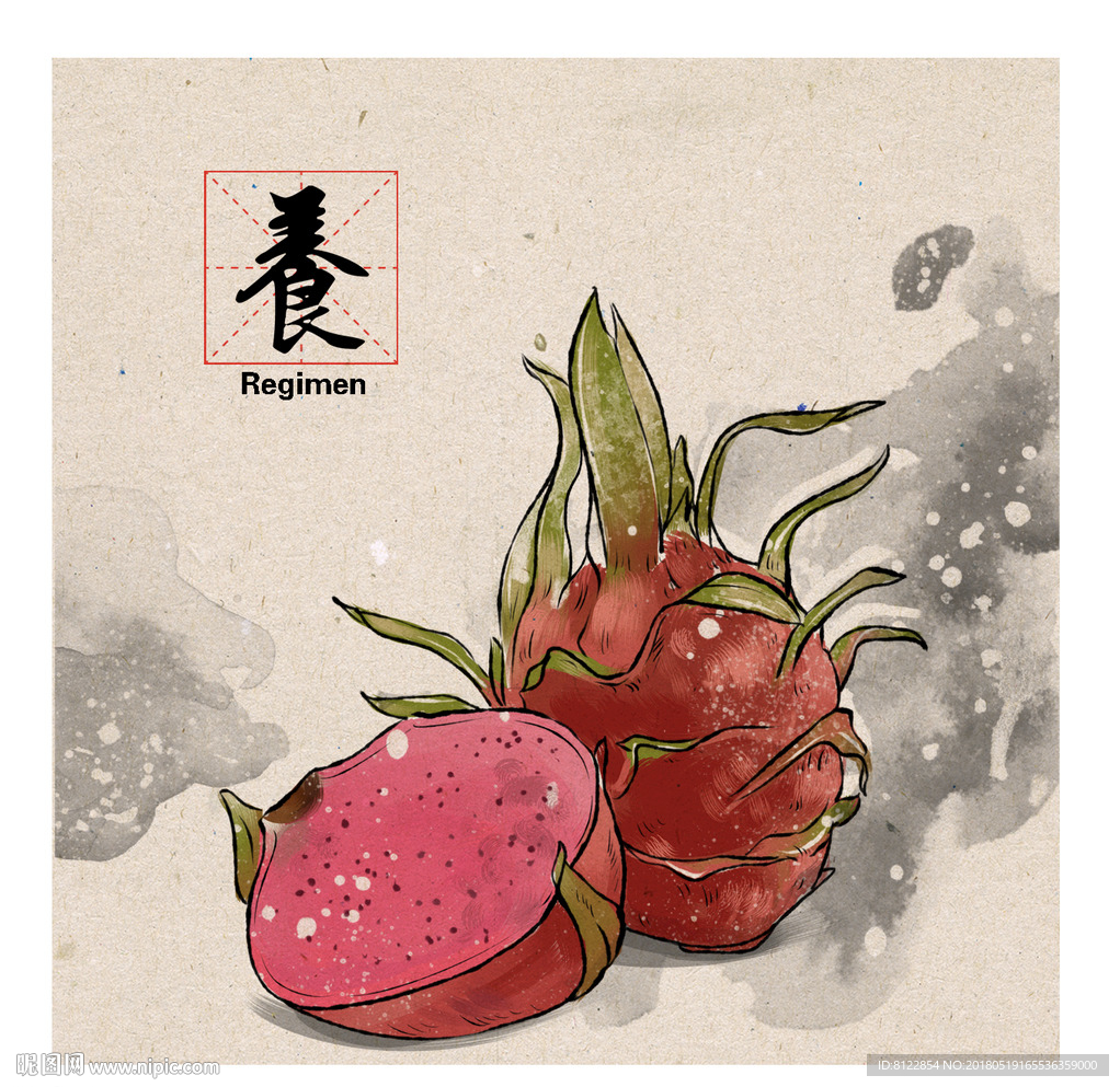 手绘火龙果素材