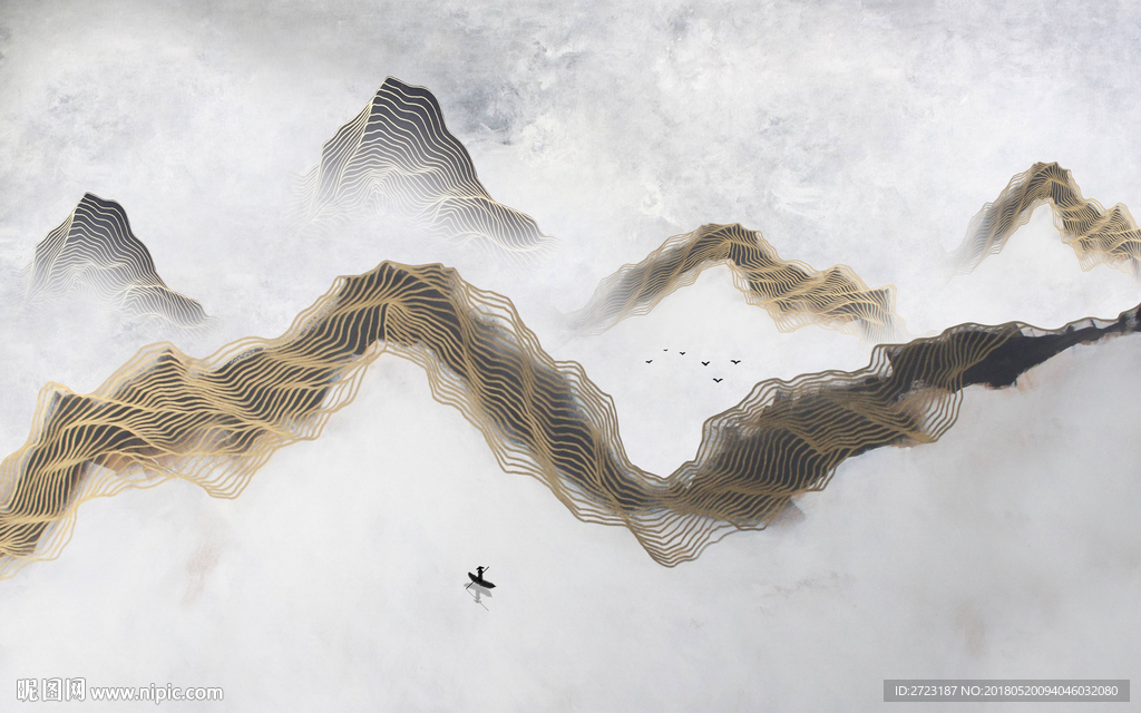 后现代新中式北欧风格壁画背景墙