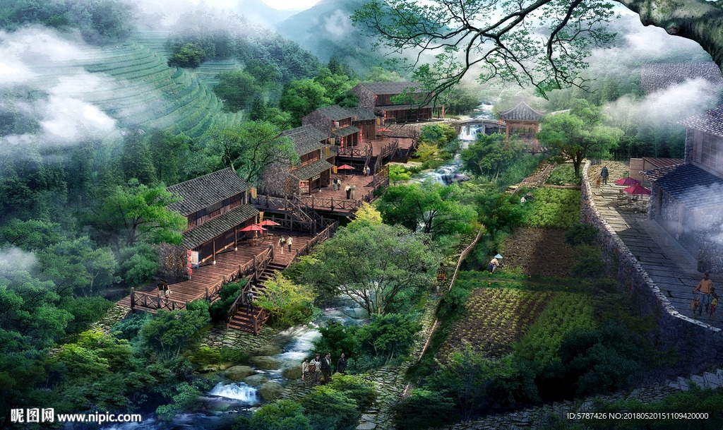 中式建筑景观效果图