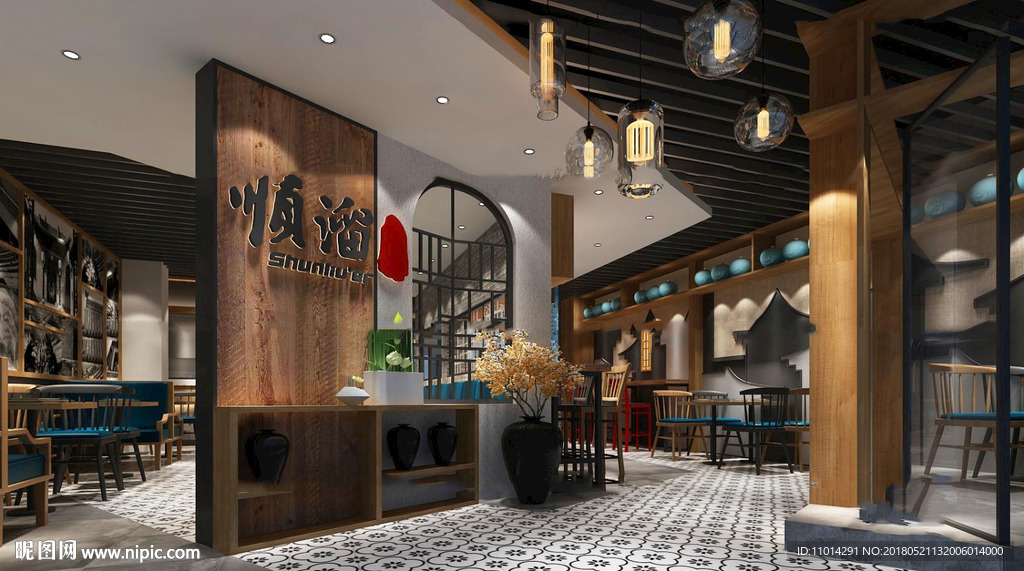新中式面馆店铺3d模型