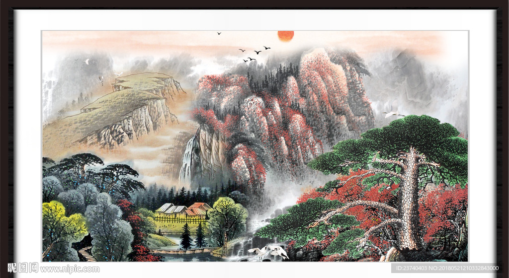 国画迎客松