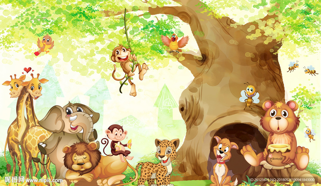 卡通动物童话森林背景