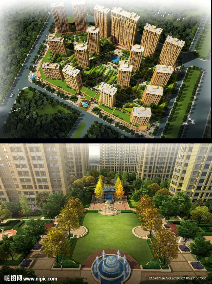 小区建筑鸟瞰效果图