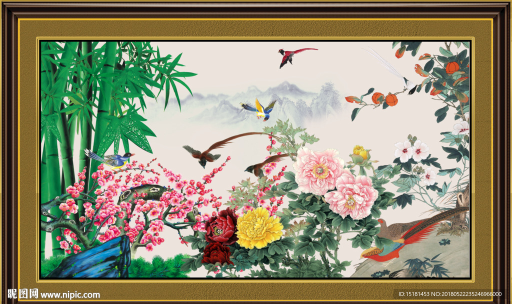牡丹竹子图