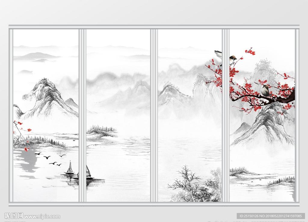 中国风山水移门