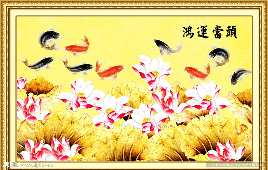 荷花九鱼图