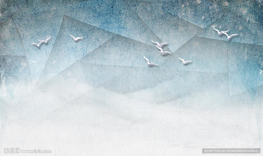 手绘北欧天空海鸥背景图