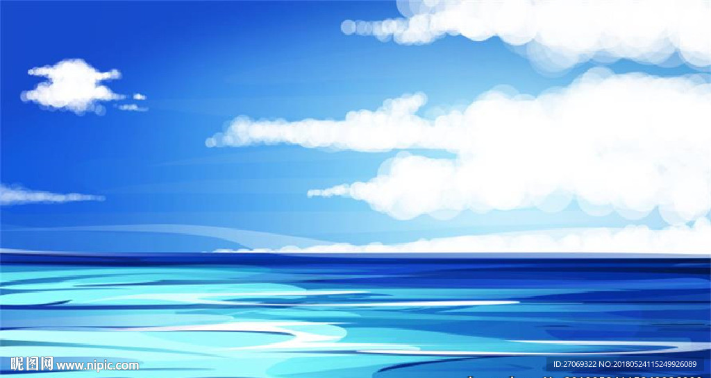 蓝色简约手绘海水背景素材