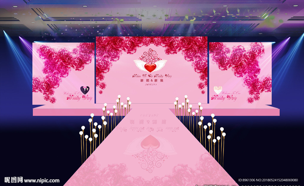 粉色大花浪漫婚礼背景