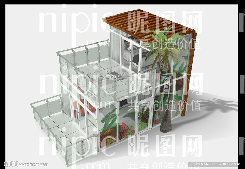 俯视海景玻璃透明别墅效果图