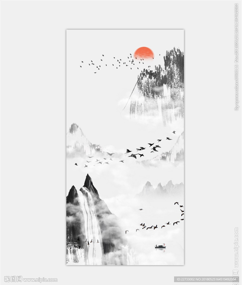 新中式水墨山水玄关装饰画定制