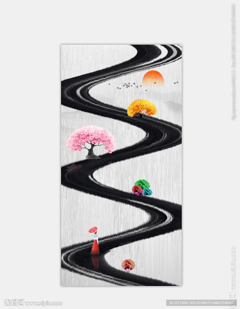 新中式抽象水墨玄关装饰画