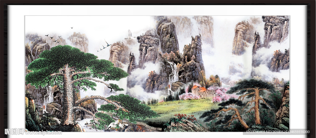 国画山水迎客松
