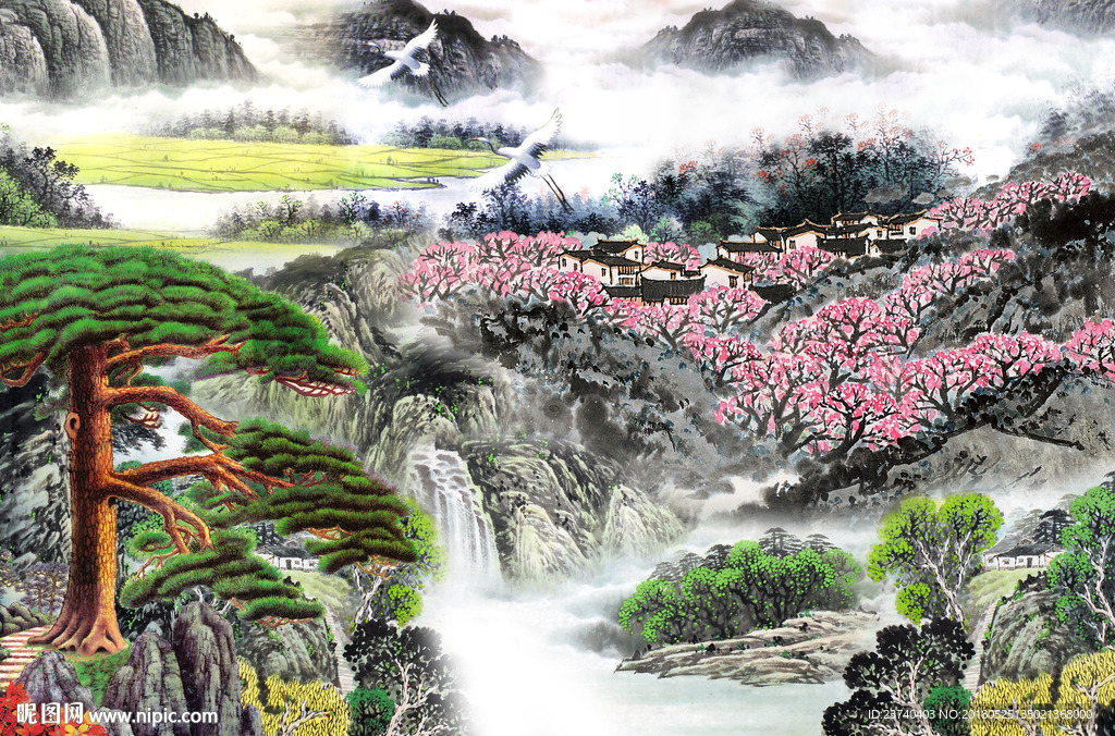 山水国画电视背景