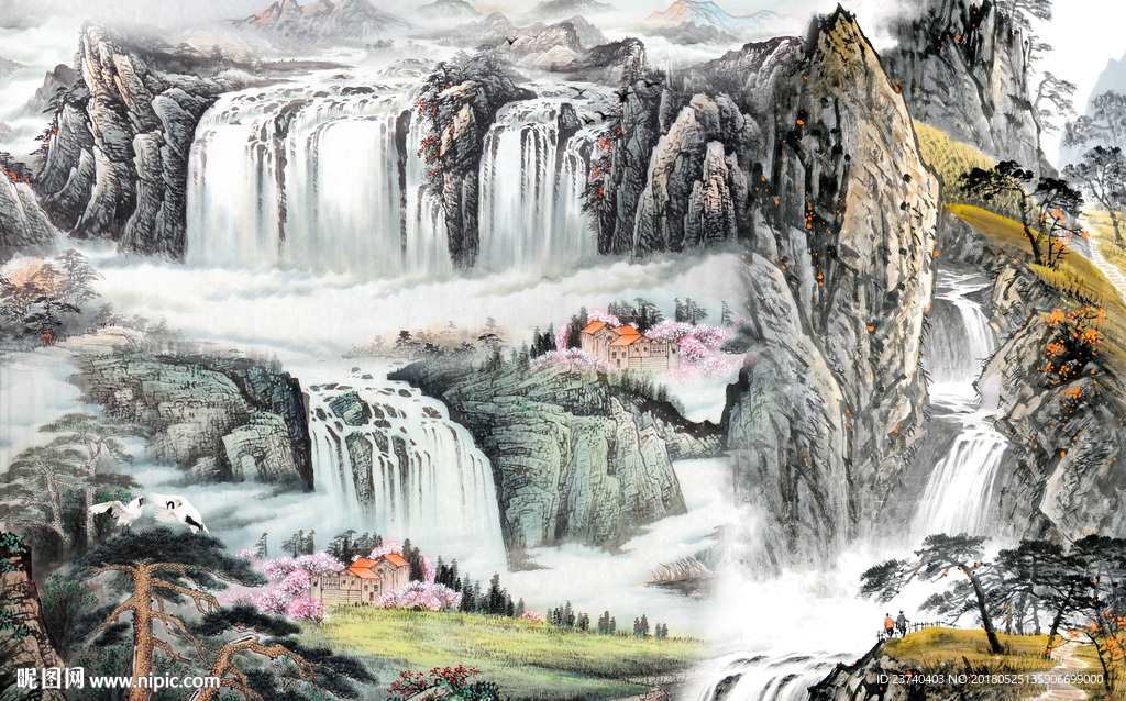 山水国画电视背景墙