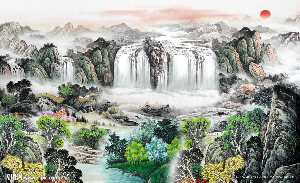 山水国画电视背景墙
