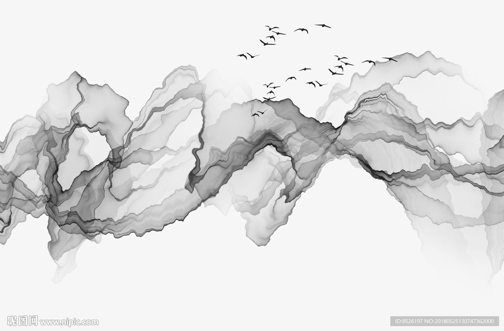 禅韵意境抽象线条水墨山水装饰画