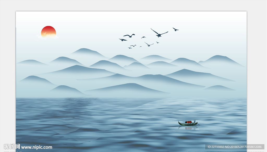 新中式唯美山水风景背景墙