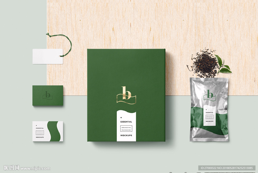 绿色茶叶小袋包装和包装盒设计模