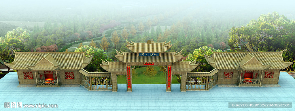 景区大门鸟瞰