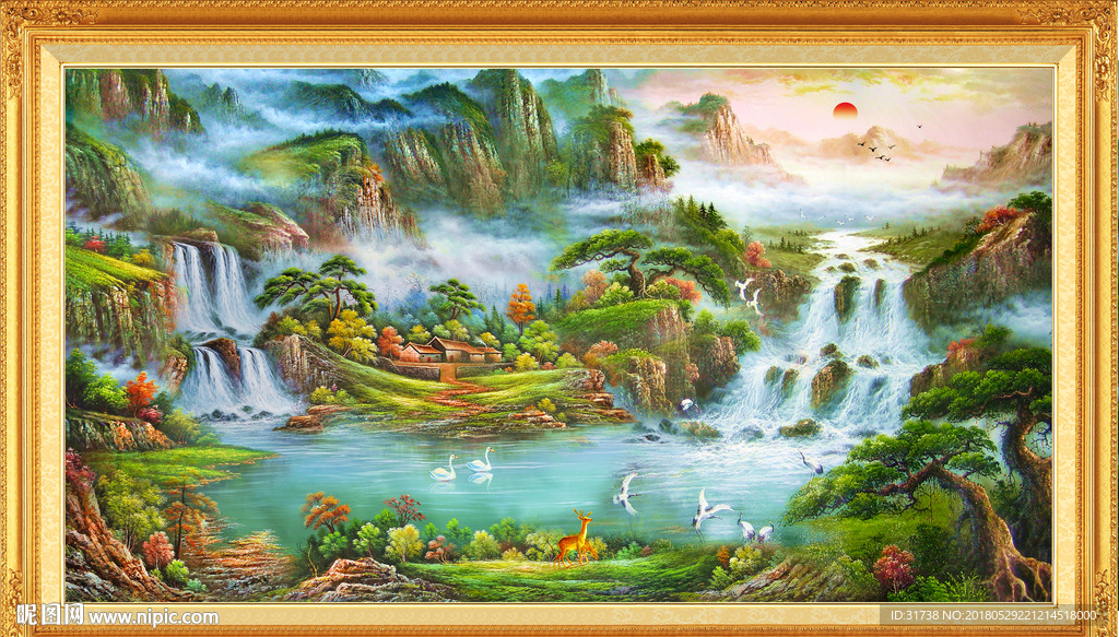 聚宝盆山水画