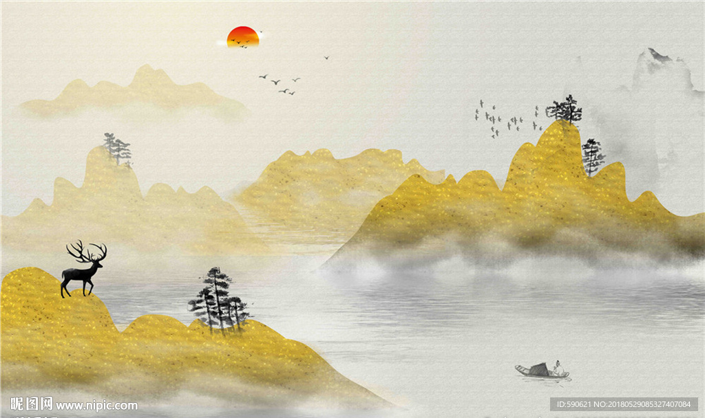 新中式国画背景墙