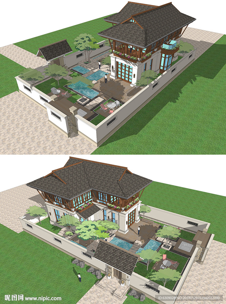 SU中式别墅模型