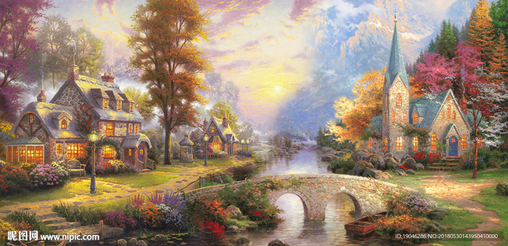 托马斯风格美式乡村风景油画