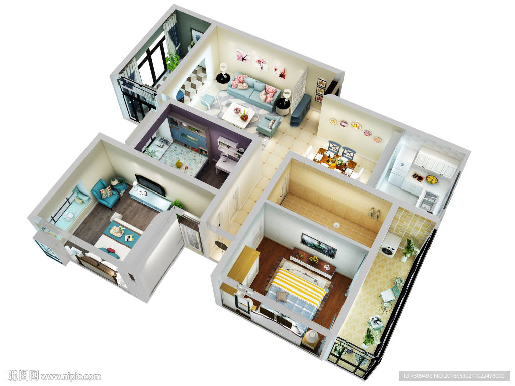 地中海风格家居装修户型效果图