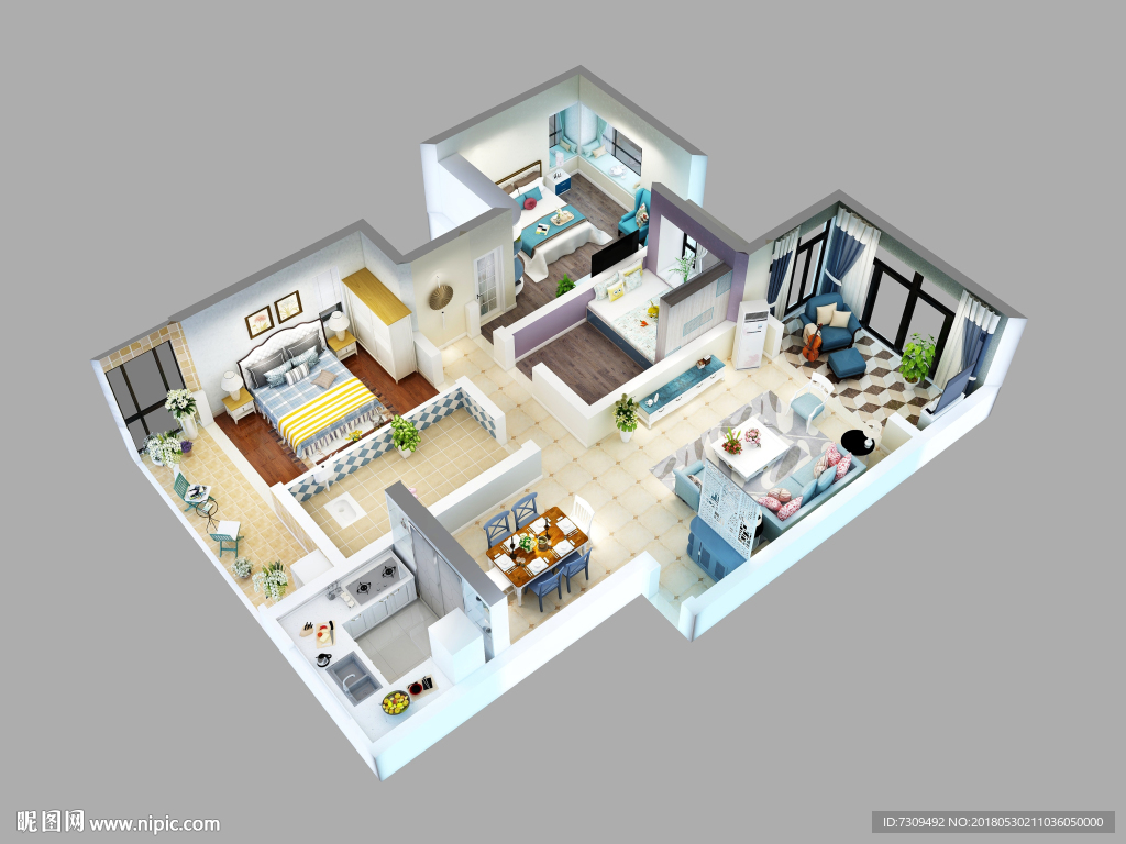 地中海风格家居装修户型效果图