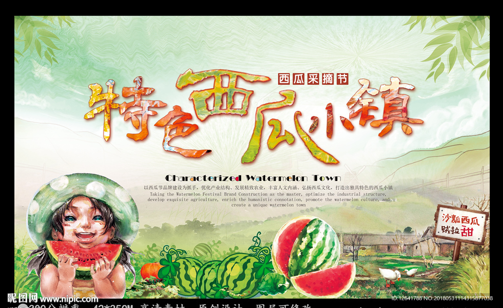 西瓜  乡村旅游 小镇海报