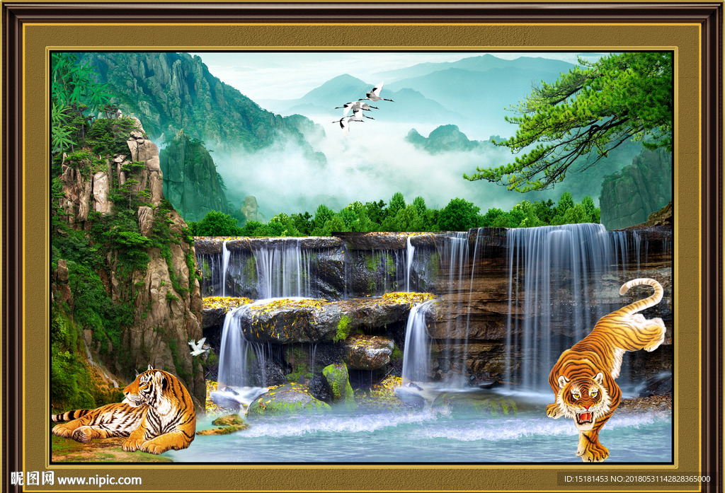 山水风景 老虎