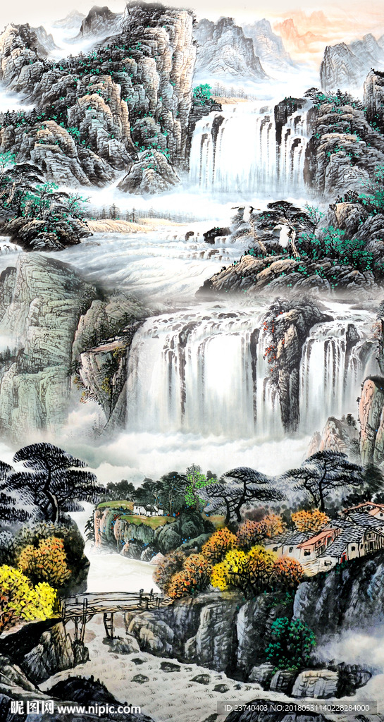 山水国画玄关屏风
