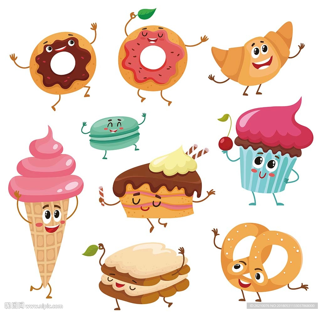 甜甜圈冰激凌矢量卡通素材