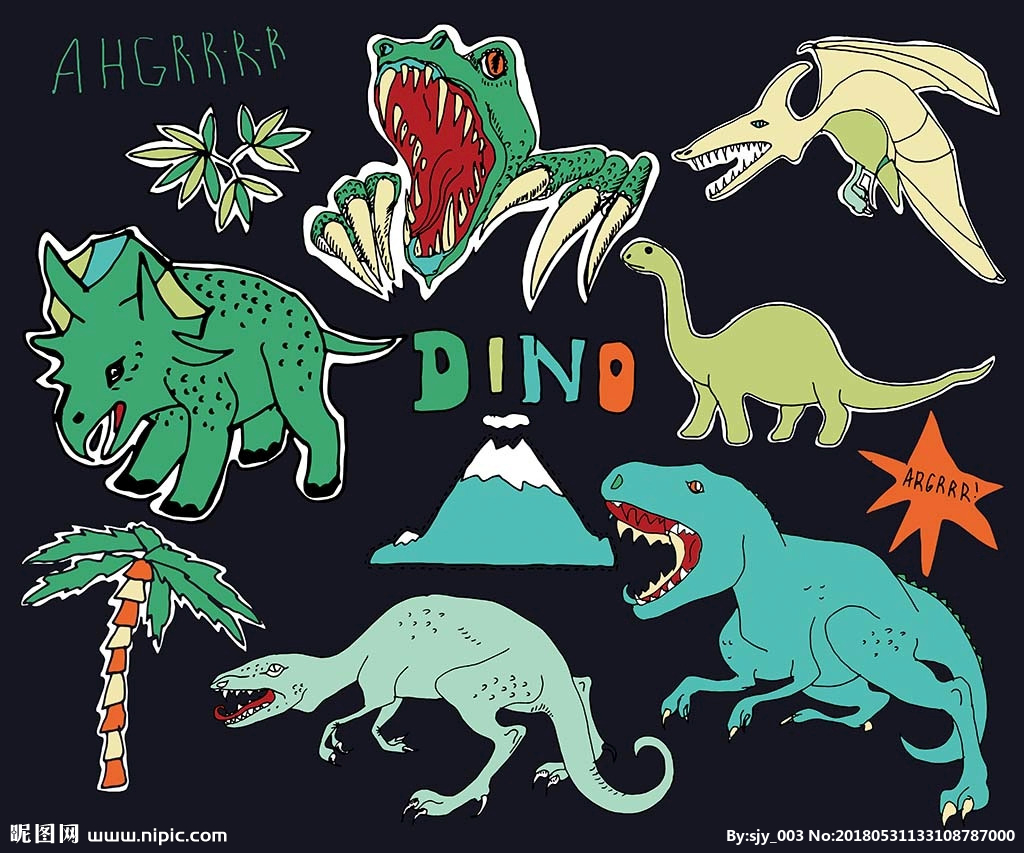 恐龙矢量朋克卡通贴图素材