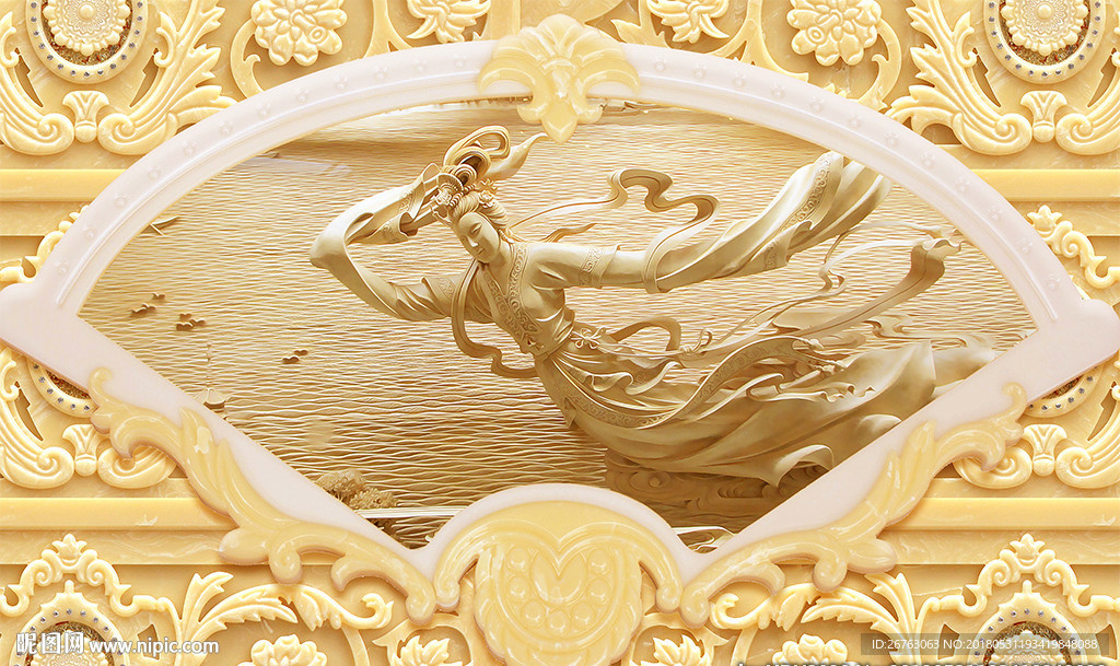 中式玉雕花纹浮雕仙女图片