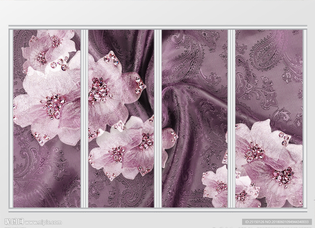 粉紫色绸缎镶钻花瓣移门