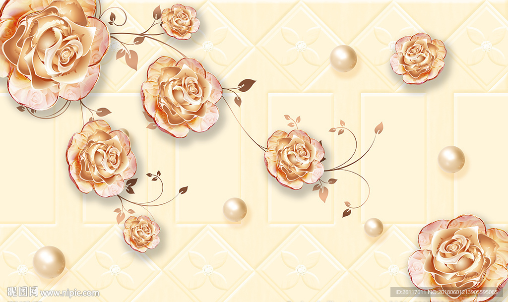 彩雕玫瑰软包电视背景墙