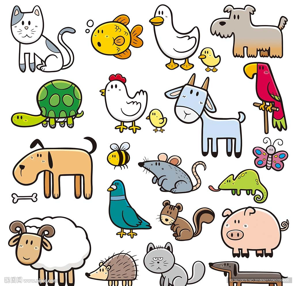 可爱卡通动物矢量墙贴素材