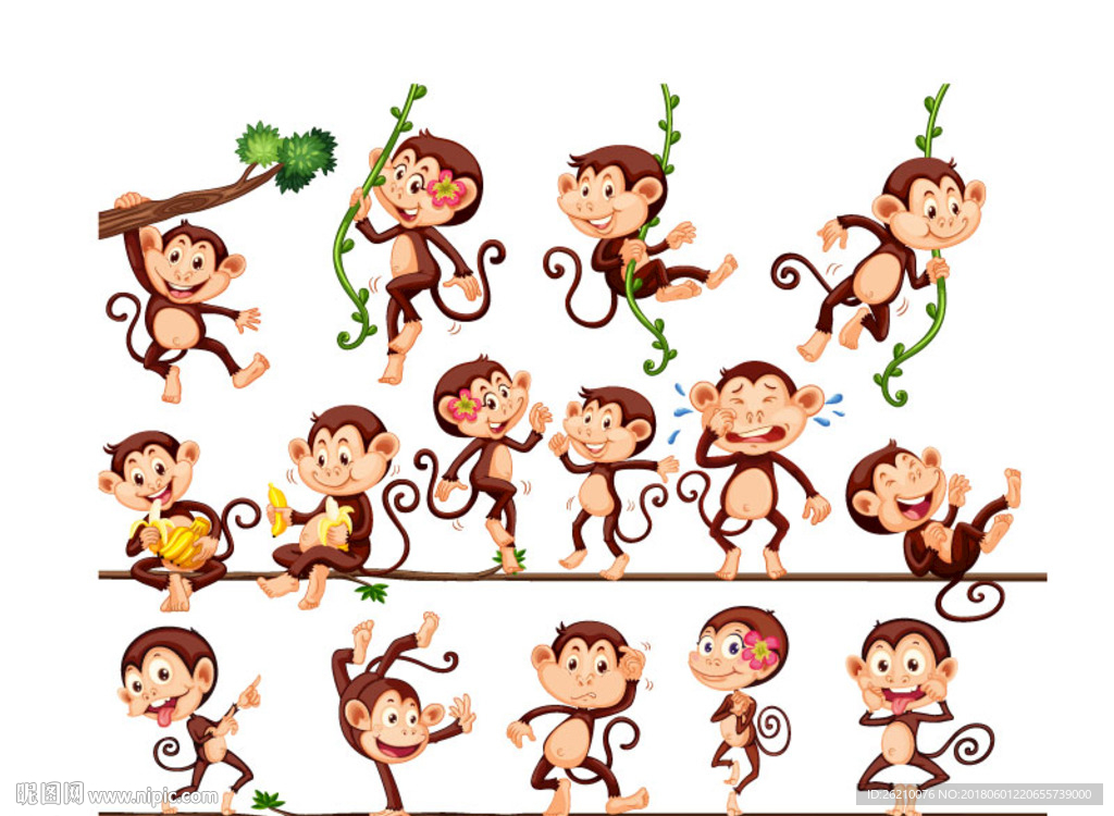 可爱猴子造型矢量卡通素材