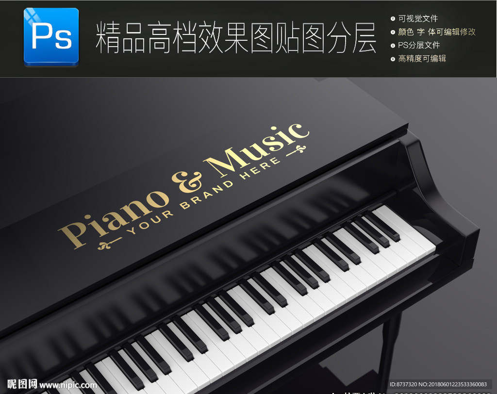 高端贵族钢琴标志一键贴图样机