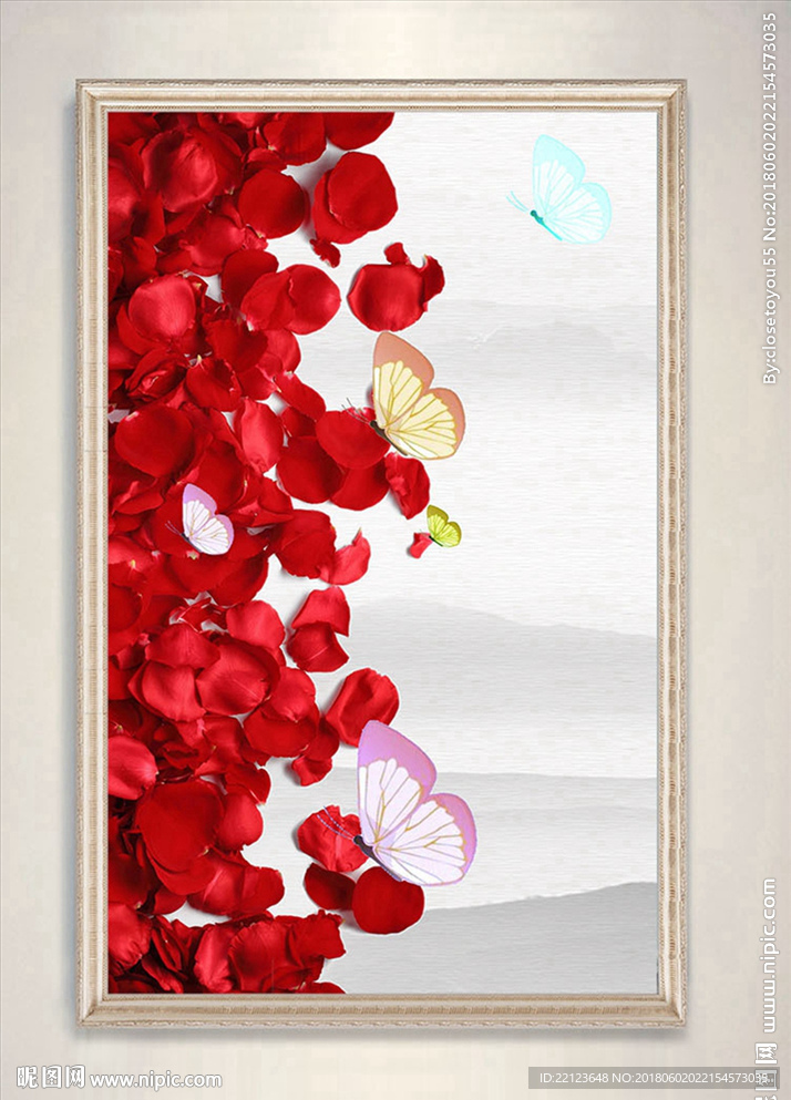 红色玫瑰蝴蝶装饰画